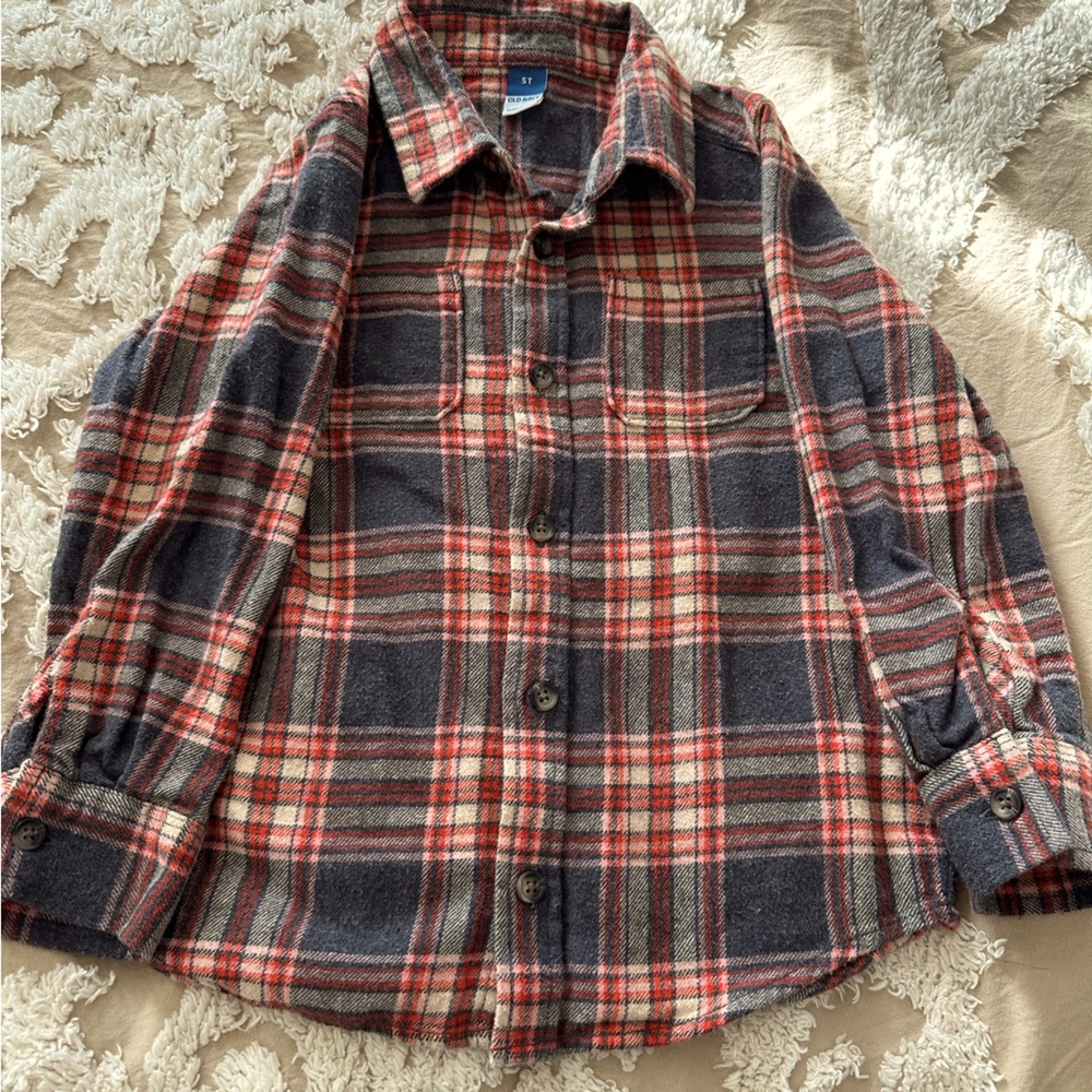 Old Navy Long-Sleeve Plaid Pocket Shirt -Toddler Boys 5T
